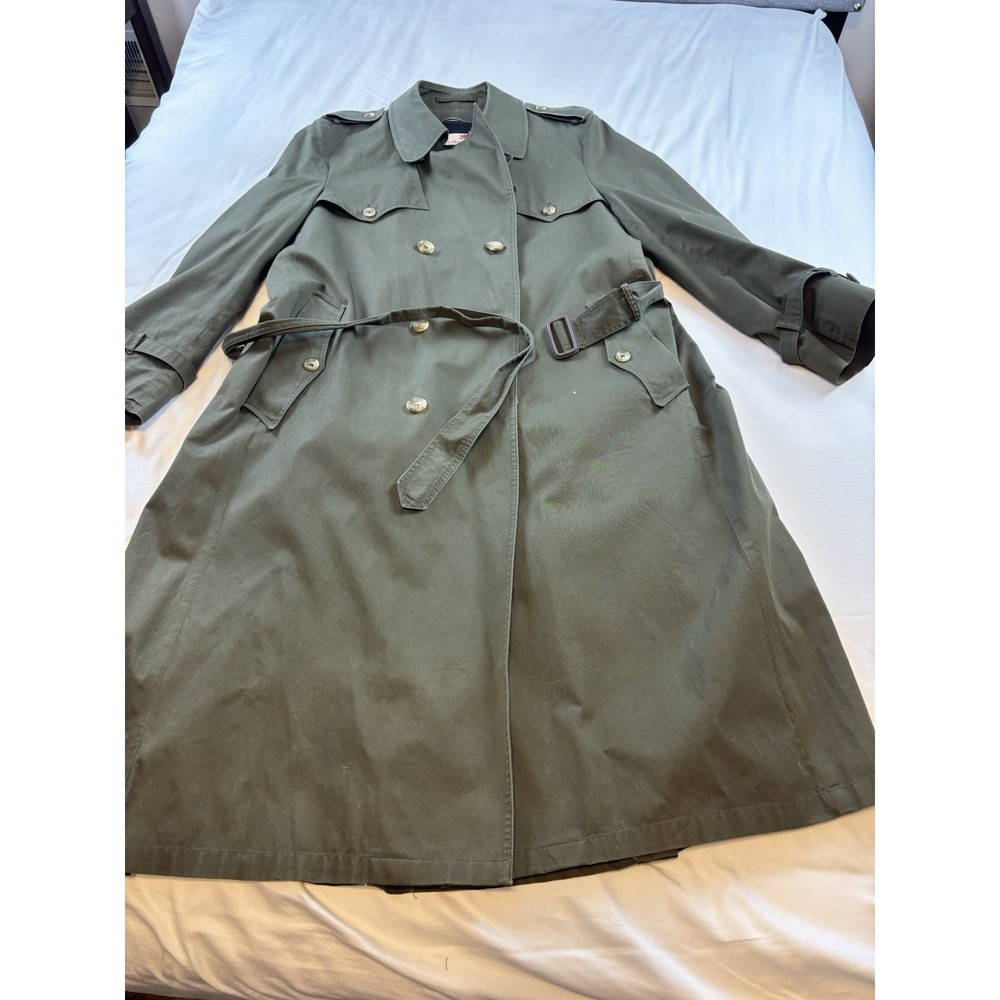 STANLEY BLACKER Vintage Green Trench Coat Size 44L Zip Out Lining Dbl Breasted‎